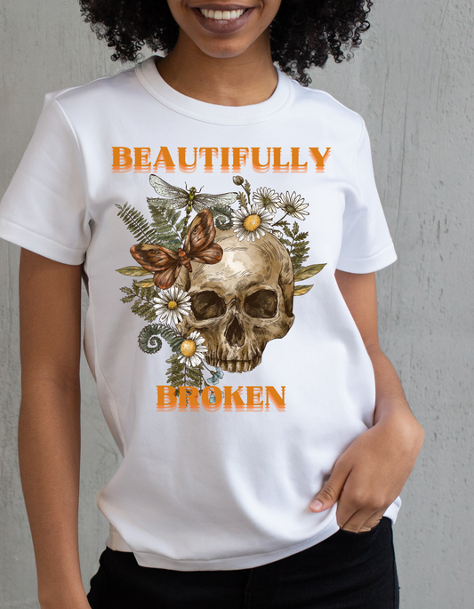 Beautifully Broken Skull T-Shirt – Floral Grunge Aesthetic Tee