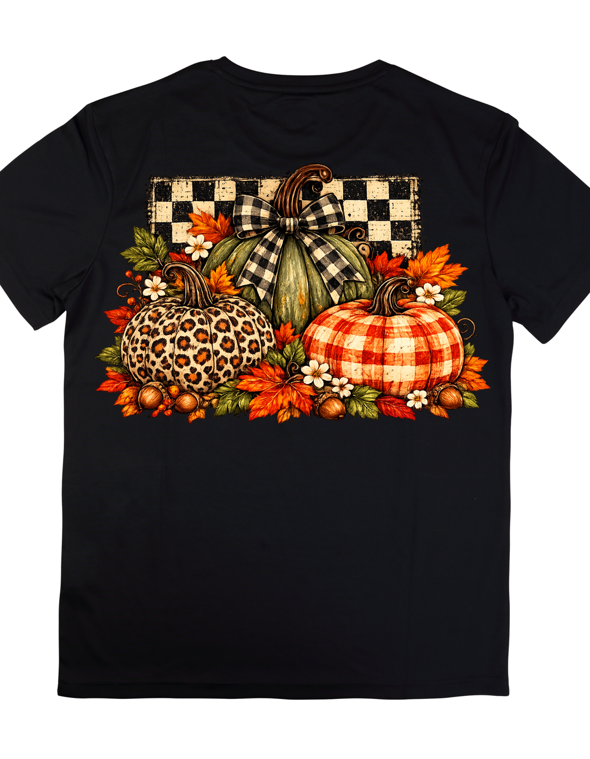Leopard Plaid Pumpkins Fall T-Shirt - product mockup