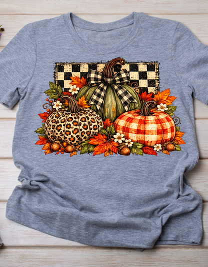 Leopard Plaid Pumpkins Fall T-Shirt - product mockup